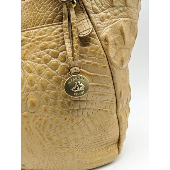 BRAHMIN Collette croc embossed leather satchel shoulder bag - Vanilla/Beige - Picture 4 of 14
